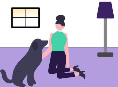 Woman petting dog